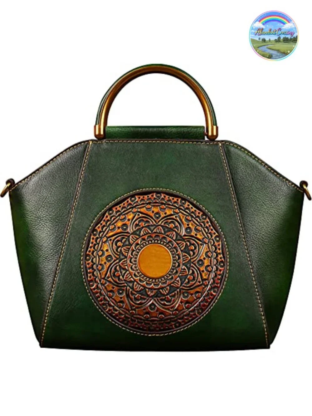 Genuine Leather Embossed Totem Top Handle Satchel Crossbody Bag Women's Handbag